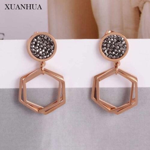 XUANHUA Rose Gold Geometric Earrings For Women Stainless Steel Jewelry Woman Drop Earings Fashion Jewelry Accessories