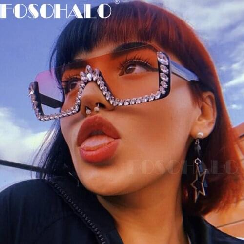 Rimless Vintage Square Sunglasses Women Trendy Designers Diamond One Piece Sun Glasses Men Retro Rhinestone Vintage Sunglasses