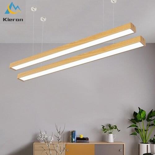 Modern Simple Wood-colored LED Chandelier Bedroom Study Living Room White Pendant Light Room Decoration Rectangular Pendant Lamp