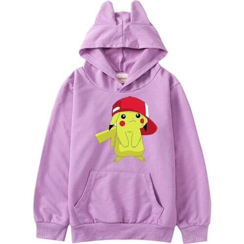 Pokemon 2-15 years old childrens anime sweater Pikachu long-sleeved hooded spring and autumn casual children Hoodies