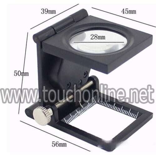Tri-folding magnifier and free standing design holds the magnifying lens used to test the number of yarn per centimeter of texti