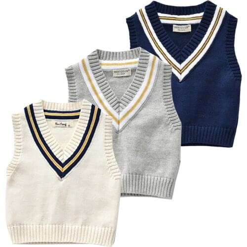 New Toddler V-neck Sweater Vests Cotton Fall Winter Teenager Boys Girls Pullover Knitted Wear Children Kids Clothes