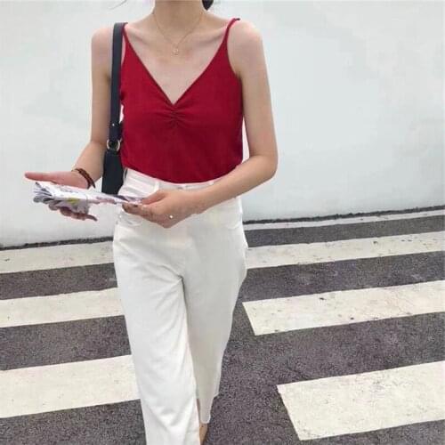 Werynica 2020 new Women ice silk Sexy V-neck Summer Vest Knitting Top Ladies Sleeveless Blouse women Casual Tank Tops Clothing