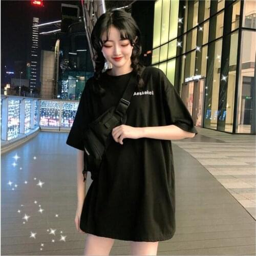 Korean Style Woman T-shirt Fashion Letters Print Short Sleeve O Neck Tshirts Woman Cotton Spandex T shirt Women