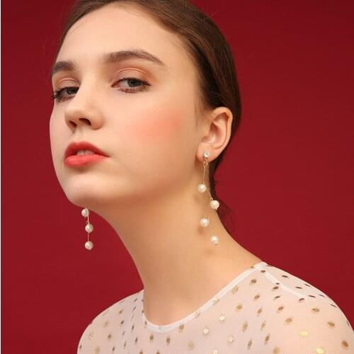 Simulated Pearl Women Drop Earrings Geometric Fashion Jewelry Dangle Earring oorbellen Girls Crystal Brincos Bijoux