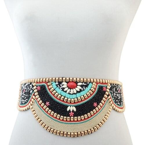 Fashion Black Green Resin Beads Statement Waistbands for Women Boho Wide Dress Belt Body Handmade Clothes Accessories Jewelry