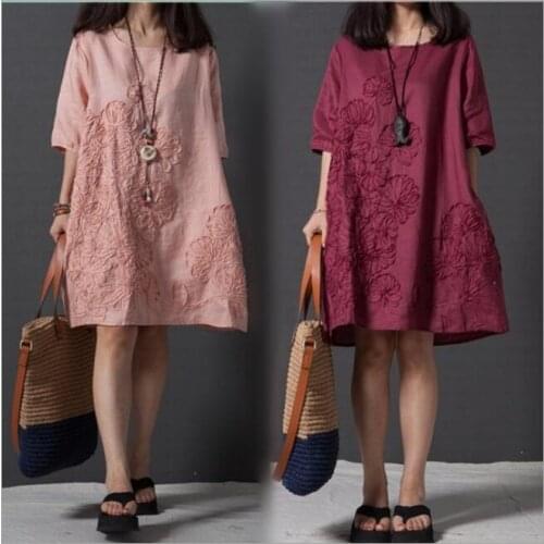 LIWA 2017 Summer Women Dress Retro Embroidery Cotton Linen Loose Vestidos Verano Artistic Large Size Vintage Robe Femme D27