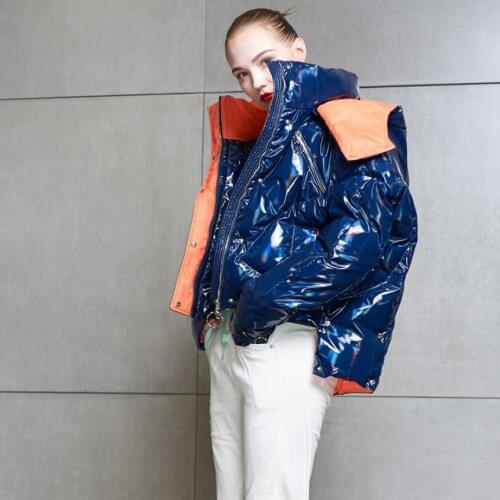 2020 Winter Patent Glossy fabric plus size thicker hooded down jacket female genuine fur cold winter fur coat wholesale wj2591