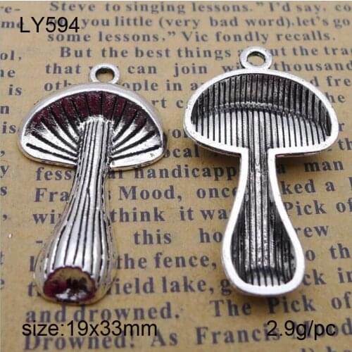 25PCS 19*33mm Antique Silver Plated Alloy Mushroom Charms Pendants High Quality Diy Jewelry Accessories