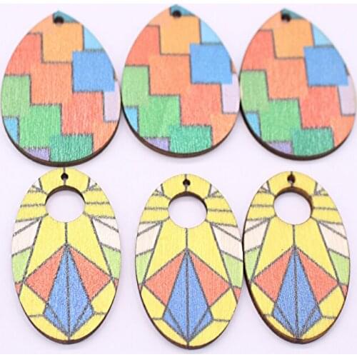 5pcs Retro Stripe Oval Drop Earring Charms Wooden Findings Fashion Earrings Necklace Keychain Wood Accessory Charm Jewelry Make