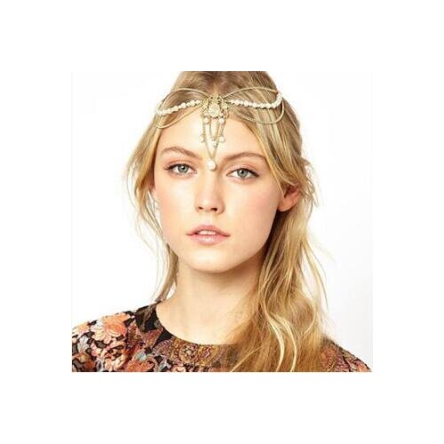 60pcs/lot DIY Golden Simple Bohemia Pearl Head Chain Tassel Frontlet Drill Hair Bands Hair Styling Tools Accessory HA929