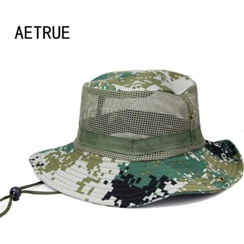 AETRUE Fashion Sun Hats For Men Floppy Straw Summer Hats Women Camouflage Brand Beach Panama Tactical Airsoft Sniper Cap 2018