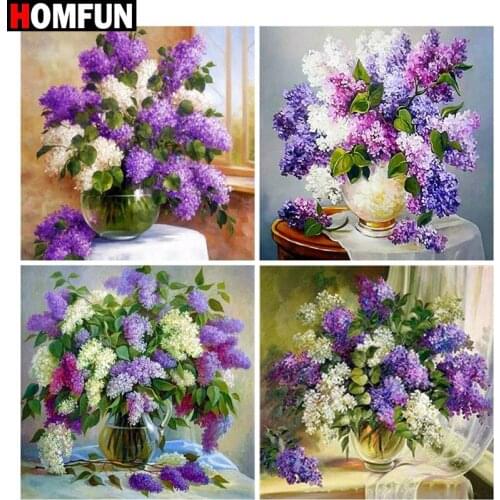 HOMFUN Diy 5d Diamond Painting "Purple bouquet theme" Cross Stitch Square Round Diamond Embroidery Handwork Rhinestone Art