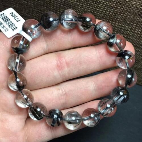 11mm Natural Brookite Platinum Silver Rutilated Quartz Bracelet Crystal Gemstone Round Beads Woman Man Certificate AAAAA