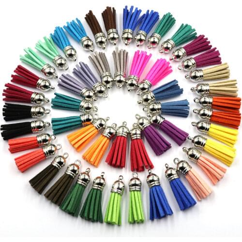 60/100 Pcs 38mm Gold Sliver Suede Faux Leather Tassel For Keychain Cellphone Straps Jewelry Summer DIY Pendant Charms Finding