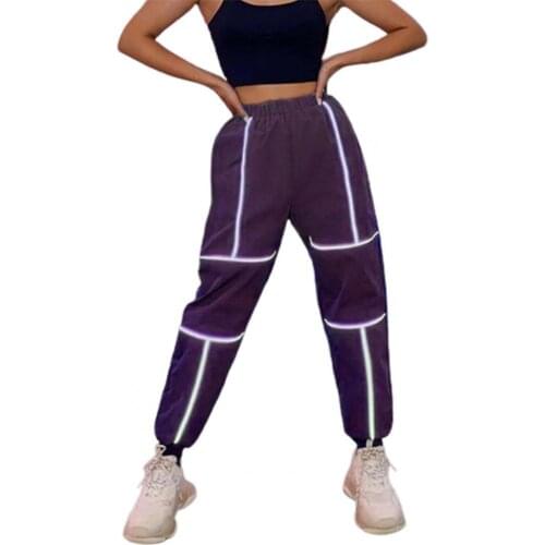 Pants Reflective Stripes Loose Sweatpants Women Ankle Tied High Waist Trousers for Sports Women Clothing женское платье