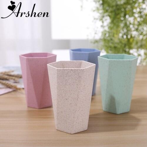 Arshen 4 Colors 300ml Thick Wheat Straw Diamond Cup Anti-fall Brushing Cup Water Milk Coffee Cup Household Wheat Healthy Mugs