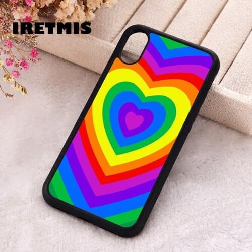 Iretmis 5 5S SE 2020 Phone Cover Case for iPhone 6 6S 7 8 Plus X Xs XR 11 12 Mini Pro Max Rubber Silicone Rainbow Layered Hearts