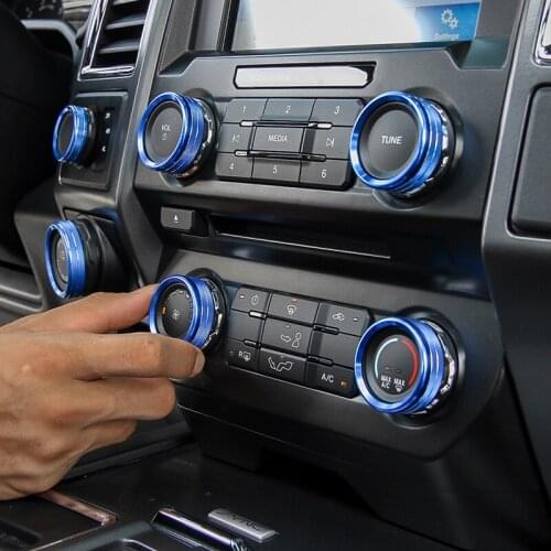 SHINEKA Aluminium Alloy AC Switches Button Audio Switches Decorative Rings for Ford F150 2016-2017