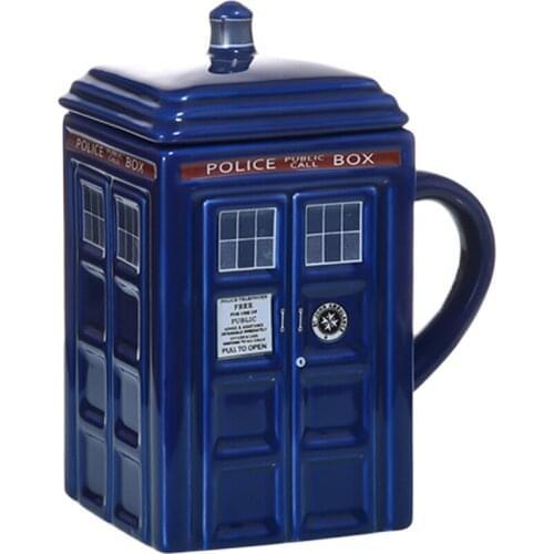 Telephone Booth Ceramic Mug Cup With Lid Cover For Tea Coffee Mug Funny Creative Gift Christmas Presents Kids Men WF1021