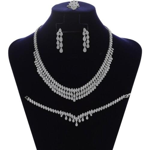 Jewelry Set HADIYANA Brillante Dazzling Women Bridal Wedding Necklace Earring Ring And Bracelet 4PCS Set Zircon CNY139 Bisuteria