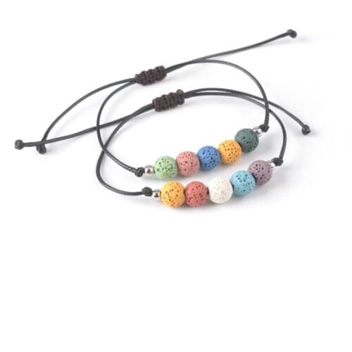 Colorful Lava Stone Beads Bracelet DIY Essential Oil Perfume Diffuser Rope Braided Adjustable Lovers Bracelets Women Men Jewelry