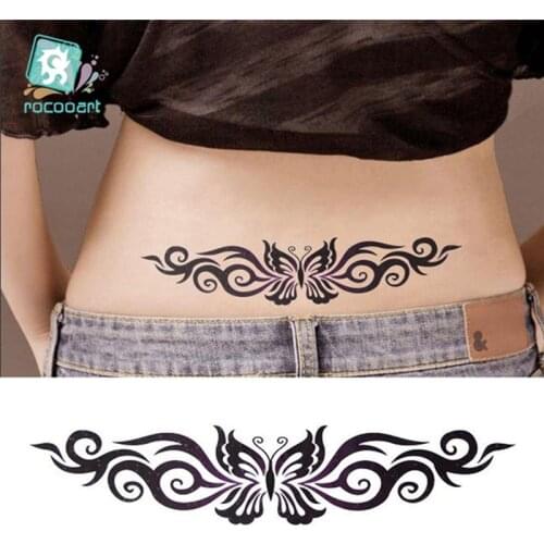 Hot Sale 2020 Butterfly Flower Girls Temporary Tattoo Black Design Waist Body Fake Tattoo Sticker Leg Belly Waterproof For Women
