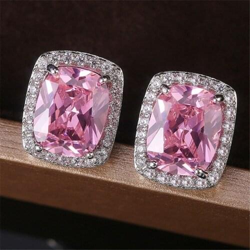 Liemjee Exquisite Square Inlaid Pink Zircon Earrings Personality Fashion Jewelry For Women Luxury Namour Charm Gift All Seasons
