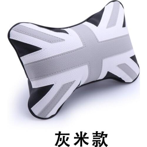 MIN Car Neck Pillow Pu Leather head support protector Gray union jack Flag backrest cushion easy install and clean Accessories