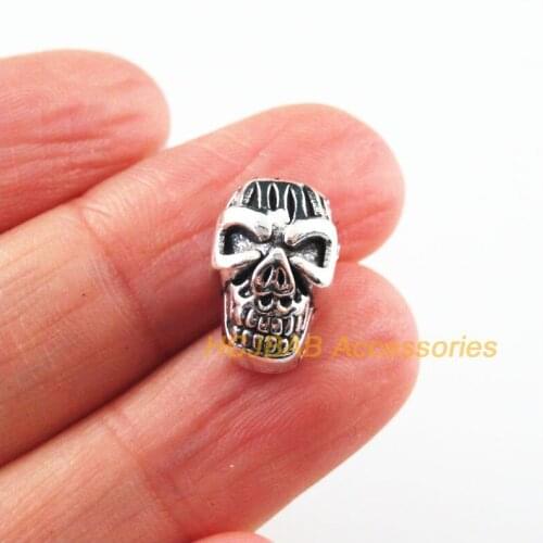 Fashion 20Pcs Tibetan Silver Color Halloween Skull Charms Spacer Beads 9.5x15mm