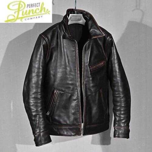 New Real Cow 2021 Jacket Men Vintage Cowhide Mens Genuine Coat Luxury Clothes Mens Leather Jackets KJ5711