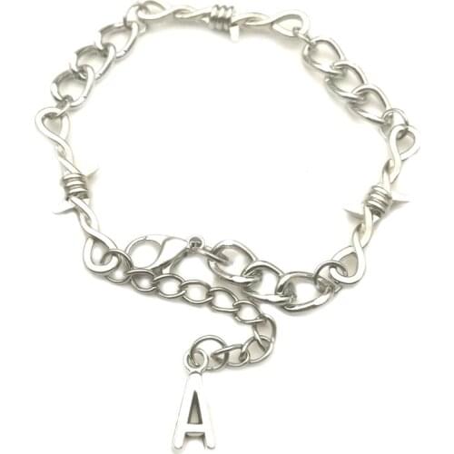 A-Z-26 Letter Couple Mens Bracelet Open Cuffs Twisted Thorn Line Pulsar Titanium Steel Geometric Bracelet Ladies Barbed Jewelry