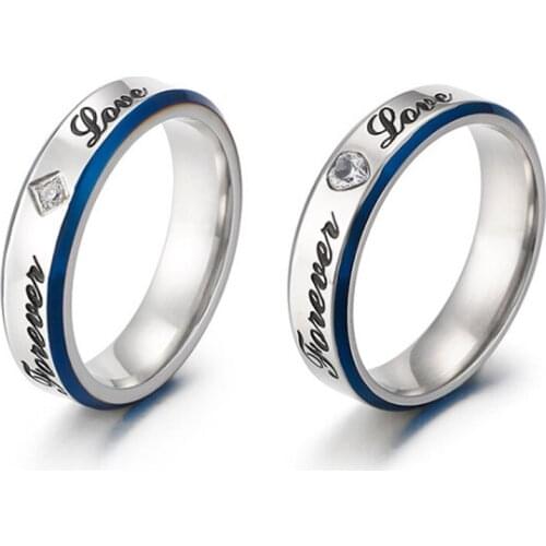 Wedding Rings For Men And Women Alliance blue silver forever love jewelry valentines day cz promise ring for couples
