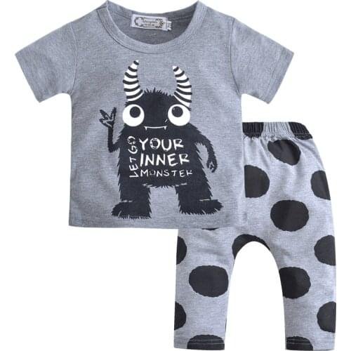 Newborn Infant Baby Boy Girls Clothing Summer Cartoon YOUR INNER MONSTER T-Shirt+Pants 2 Pieces Sets Baby Boy Outfits