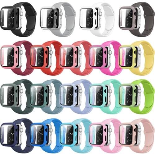 Pure Color PC+Soft Silicone Watch Band Case Anti-fall Strap Protection Cover Fit For Apple 6 SE 5 4 3 2 38MM 40MM 42MM 44MM