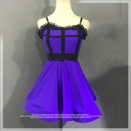 2020 Girls Prom Dress Latin Dance Competition Dress Lace Sleeveless Practice Wear Children Party Club Show Purple Dress 1557