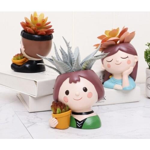 Resin Succulent Plants Flower Pot Cartoon Character Shape Desktop Decorative Planter Cactus Bonsai Pots Home Garden Decor