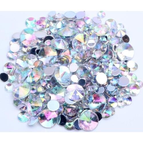 4mm~10mm Big Package Colorful Glitter Rhinestones Round Rivoli Crystal Flat Back Stones Acrylic Beads Nail Sticker Decoration