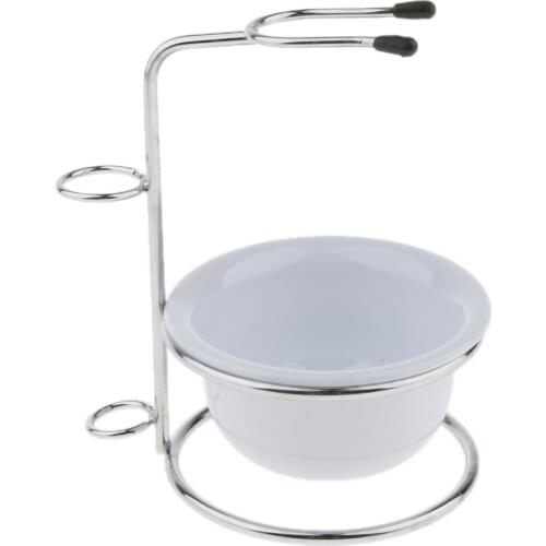 Deluxe Mens Shaving Stand Holder with Plastic Soap Bowl /Mug for Salon Barber or Home USe, Save Space, Useful