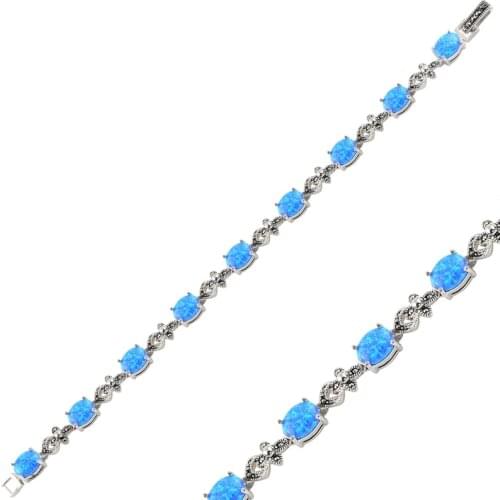 Silver 925 Sterling Opal & Marcasite Sterling Bracelet