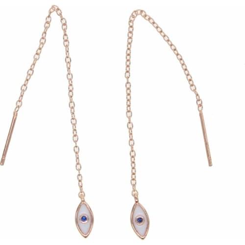 Tassel chain Ear Threader Earring White Enamel Evil eye Charm Silver plated Rose gold Turkish Fashion Earring Jewelry