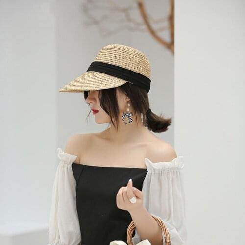 Wide Brim Raffia Summer Hat Women Round Top Handmade Straw Hats Sun Visor Caps Outdoor Holiday Beach Sun Hat Straw Baseball Cap