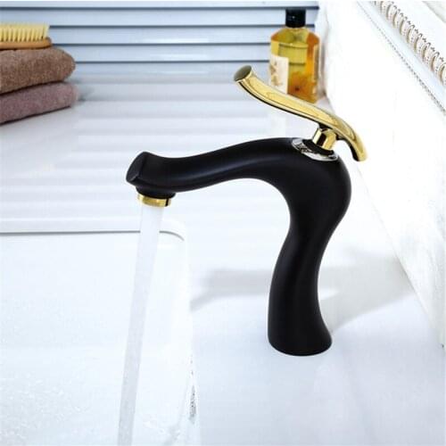 Bathroom Basin Faucets Brass Hot & Cold Sink Mixer Taps Single Handle Deck Mounted Black Lavatory Water Crane Taps New arrival