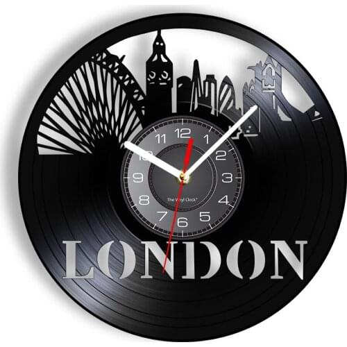 England London Skyline Vinyl Album Record Wall Clock Tower Bridge Skyscraper Landmark Fine Art Cityscape Hanging Home Decor