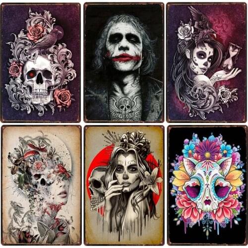 Vintage Skull Scary Beauty Metal Tin Sign Plaque Retro Metal Poster Bar Pub Club Home Decorative Iron Painting Metal Plate Gift