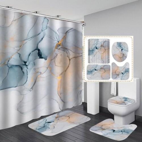 3D Art Marbling Shower Curtains Bathroom Waterproof Bath Curtain With Hook Sets Colorful Bath Mat Rugs Carpet Home Decor