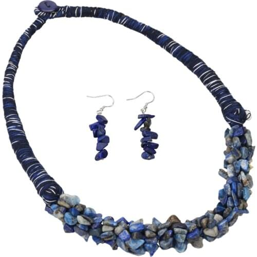 YACQ Lapis Lazuli 925 Sterling Silver Wide Choker Necklace Dangle Drop Earrings Jewelry Set Gifts for Women Mom Teen Girl
