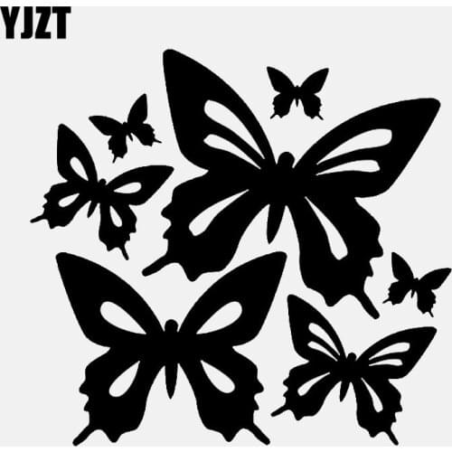 YJZT 13CM*12.3CM Butterflies Animal Car Window Vinyl Decal Car Sticker Black/Silver C24-0033