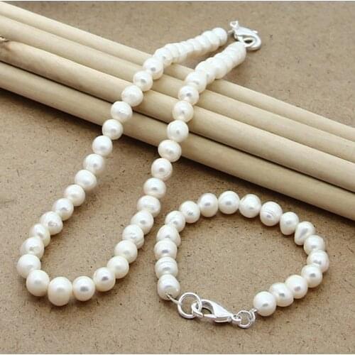 High Quality 925 Silver Natural Freshwater Pearl Bridal Jewelry Set Necklace Bracelet Sets for Women Wedding Trendy Jewelry