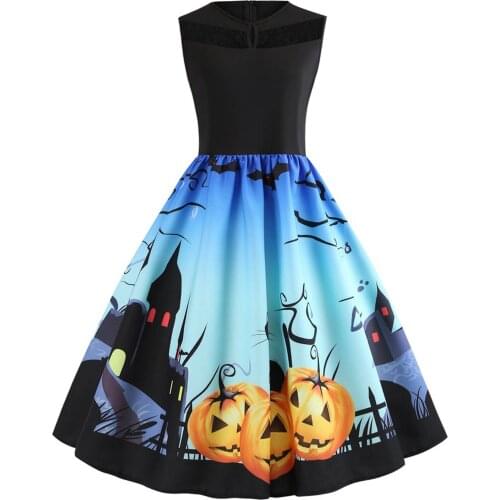 Sleeveless Halloween Dress For Women Plus Size 1950s Retro Vintage Cocktail Big Swing Dresses Gauze Crew Neck Princess Gown